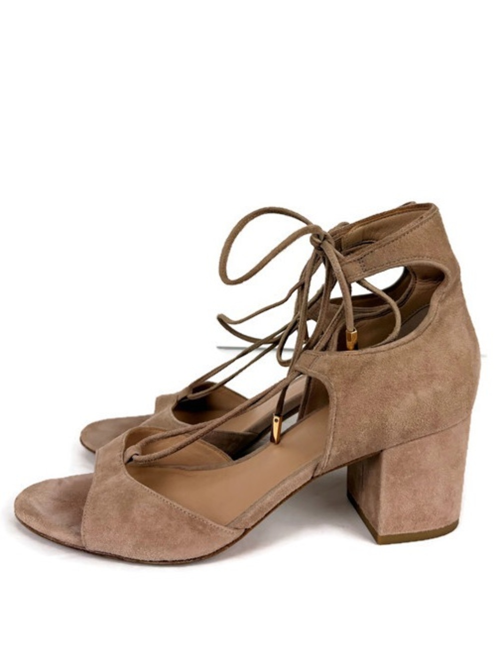 Diane Von Furstenberg Suede Open Toe Heeled Sandals in Tan
